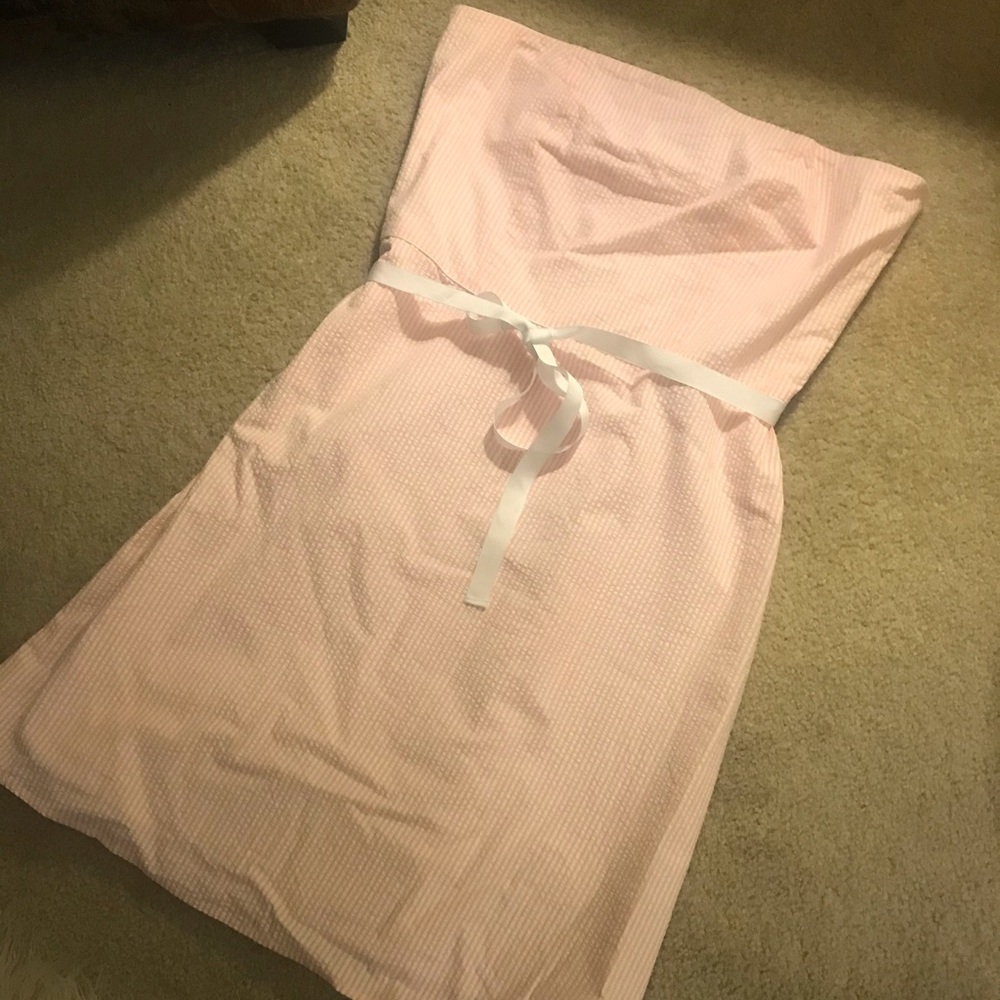 NEVER WORN - Pink/White Seersucker Strapless Dress - Picture 2 of 3